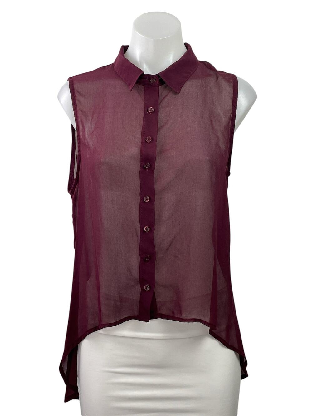 Brandy Melville Women's Red Sleevelss Hi-Low Button Down Sheer Tank Blouse Top S